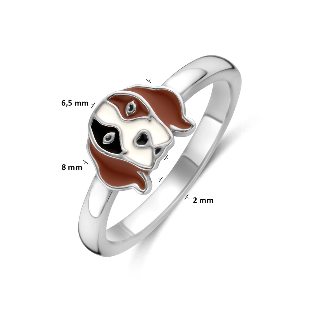 Ring Emaille Hund Silber rhodiniert