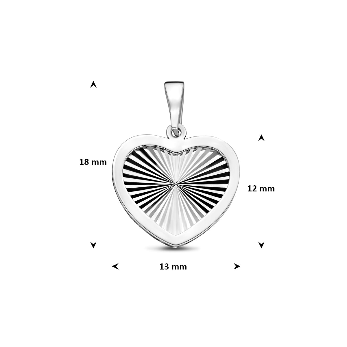 hanger hart gediamanteerd 12 mm zilver gerhodineerd
