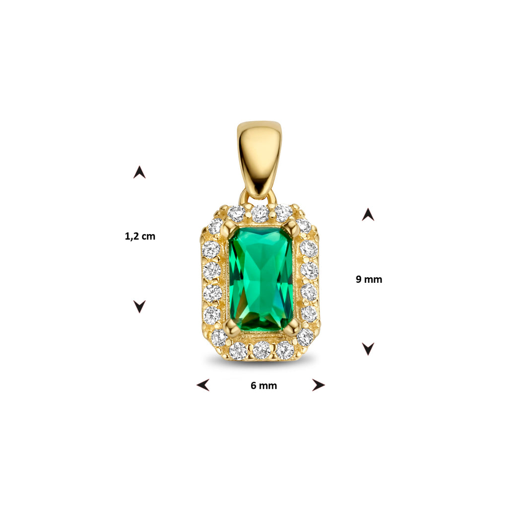 Anhänger grün und weiß Zirkonia Halo 12 mm 14K Gelbgold