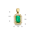 Anhänger grün und weiß Zirkonia Halo 12 mm 14K Gelbgold