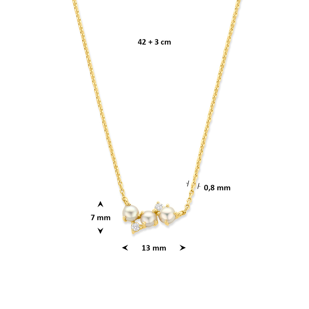 Halskette Perle Zirkonia 42 + 3 cm Silber vergoldet (gelb)