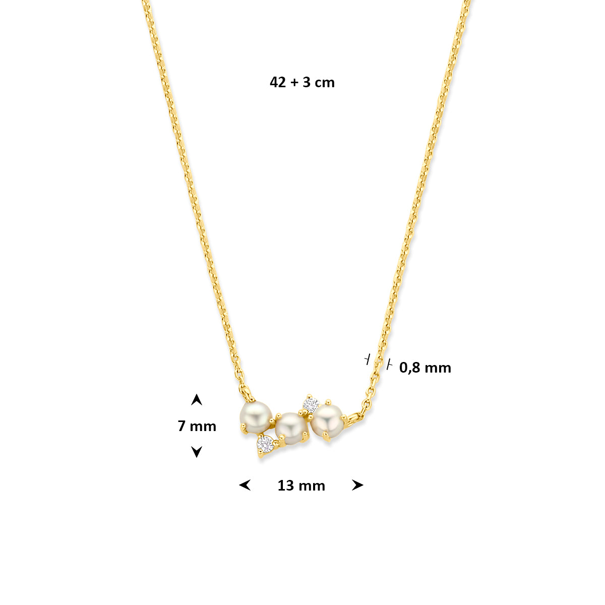 Halskette Perle Zirkonia 42 + 3 cm Silber vergoldet (gelb)