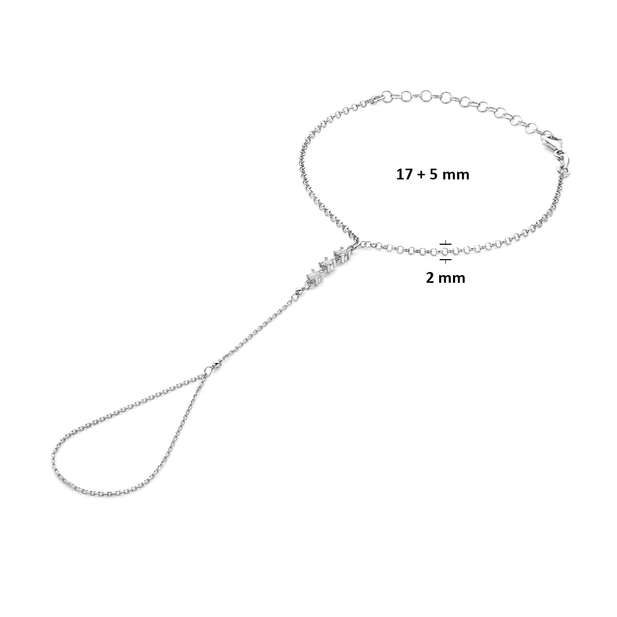 handsieraad zirkonia 17 + 5 cm zilver gerhodineerd