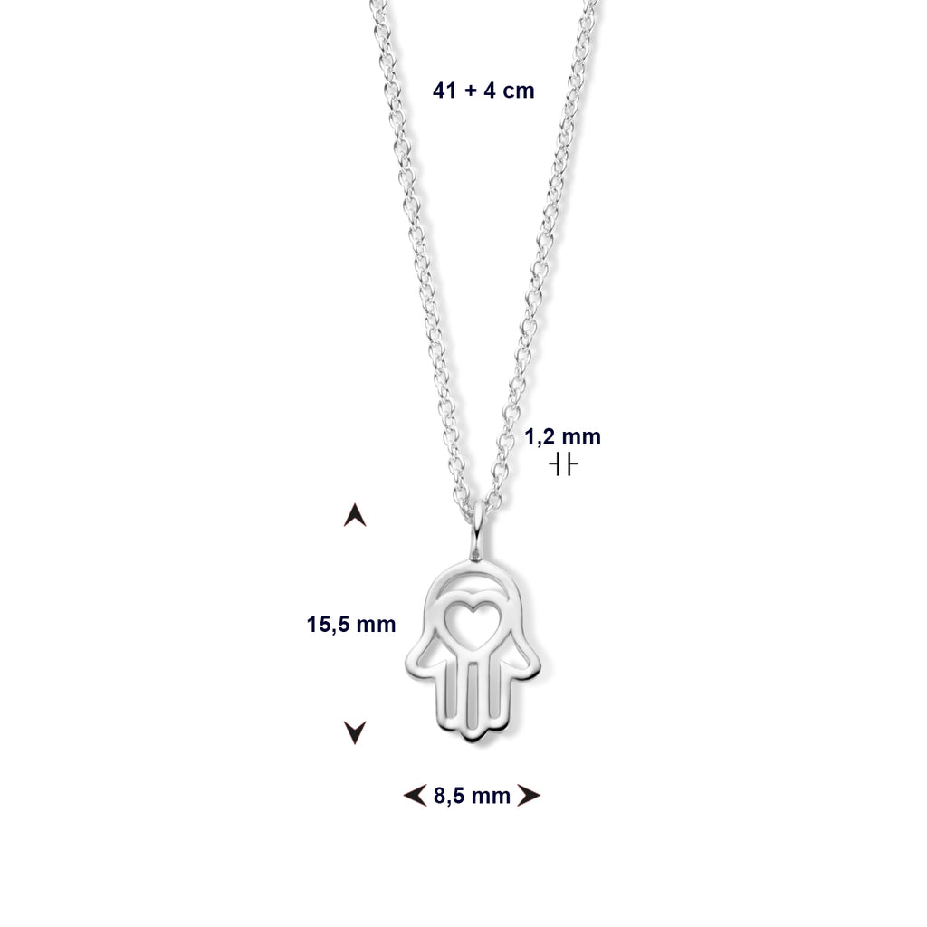 Halskette Hand der Fatima 41 + 4 cm Silber rhodiniert