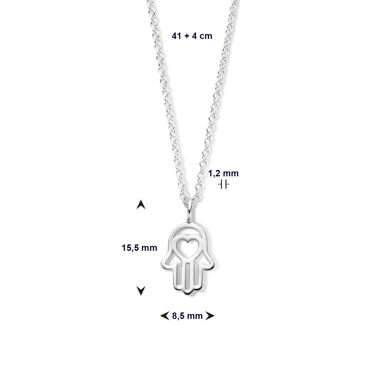 Halskette Hand der Fatima 41 + 4 cm Silber rhodiniert