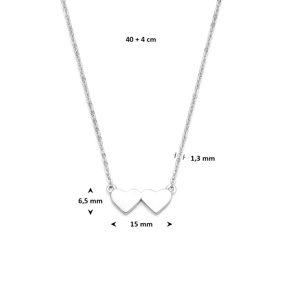 Halskette Herzen 40 + 4 cm Silber rhodiniert