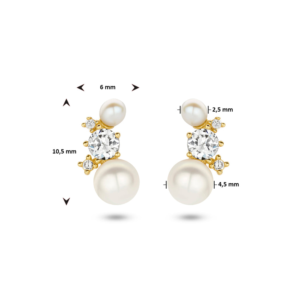 Ohrstecker Perle und Zirkonia 14K Gelbgold