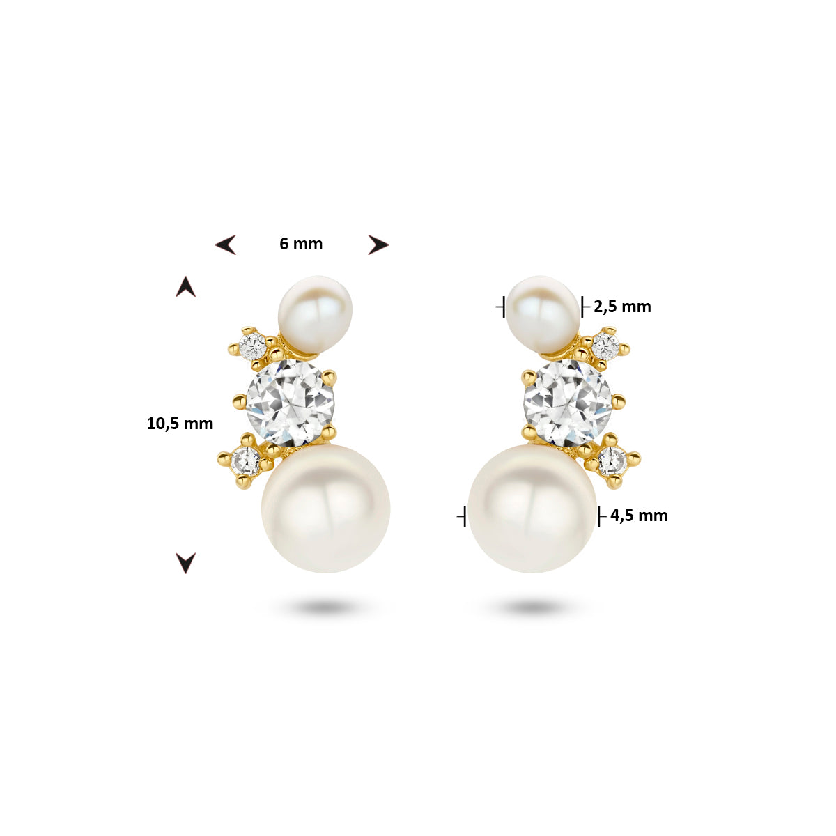 Ohrstecker Perle und Zirkonia 14K Gelbgold