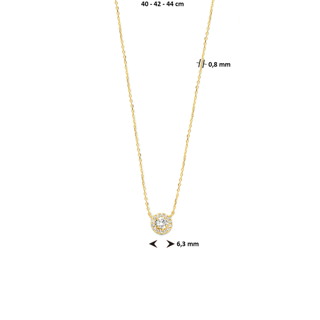 Zirkonia-Halskette 40 - 42 - 44 cm Halo 14K Gelbgold