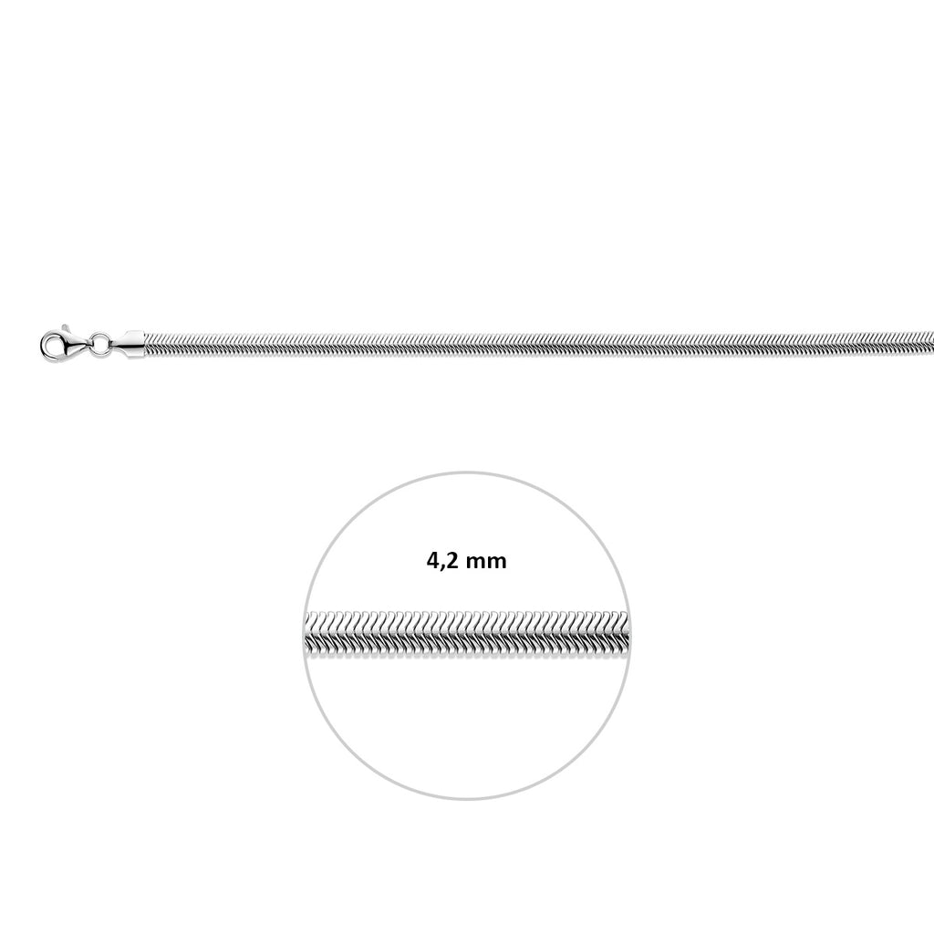 slang plat (bol) 4,2 mm zilver gerhodineerd