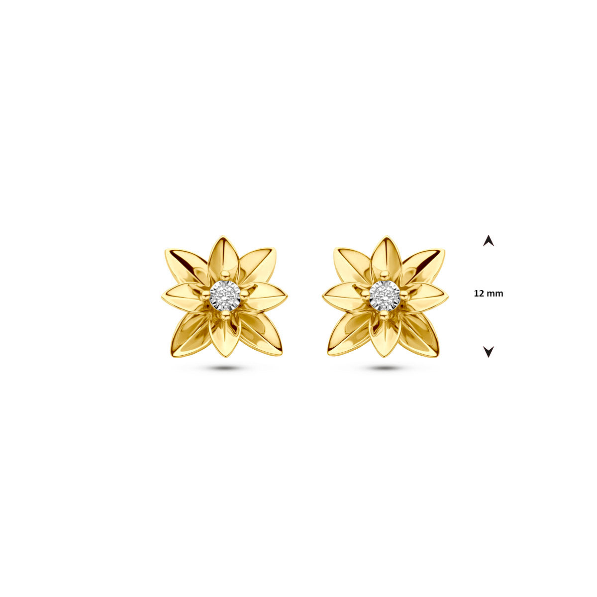 oorknoppen diamant 0.03ct (2x 0.015ct) h si 12 mm 14K bicolor goud geel/wit