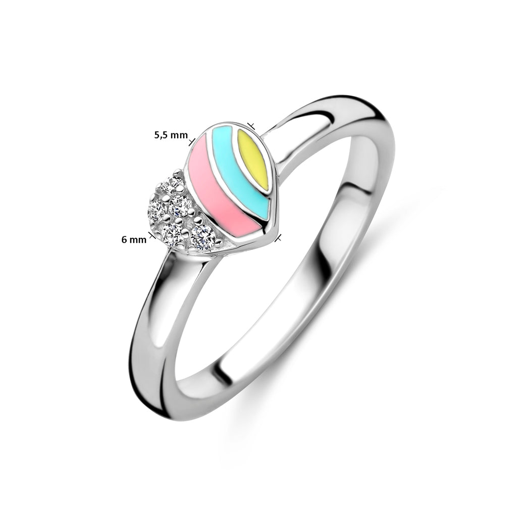 Ring Herz Zirkonia Emaille Silber rhodiniert