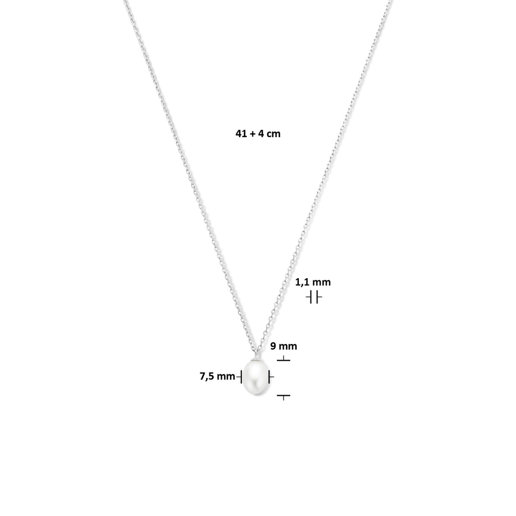 collier parel 41 + 4 cm zilver gerhodineerd