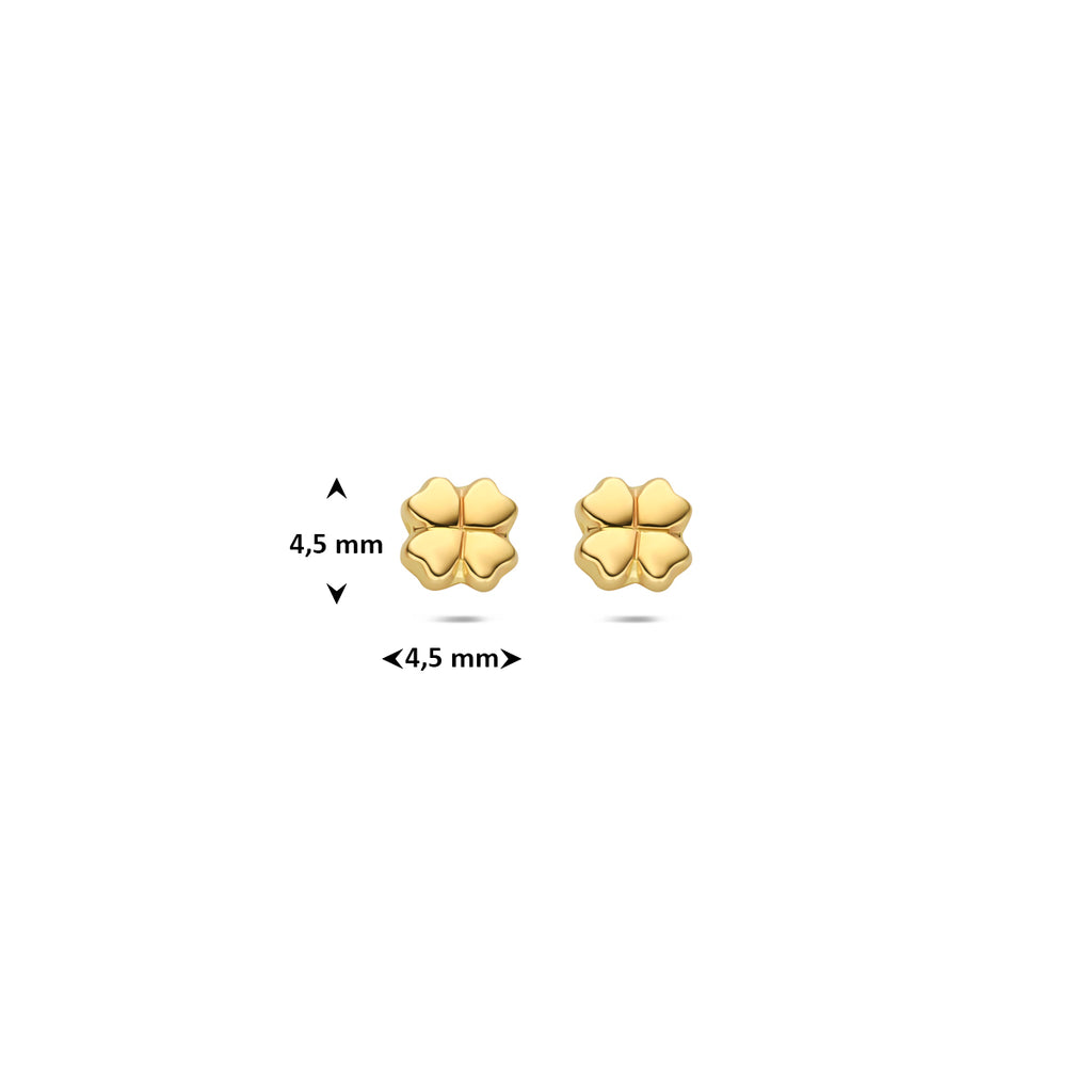 oorknoppen klavertje 4,5 mm 14K geelgoud