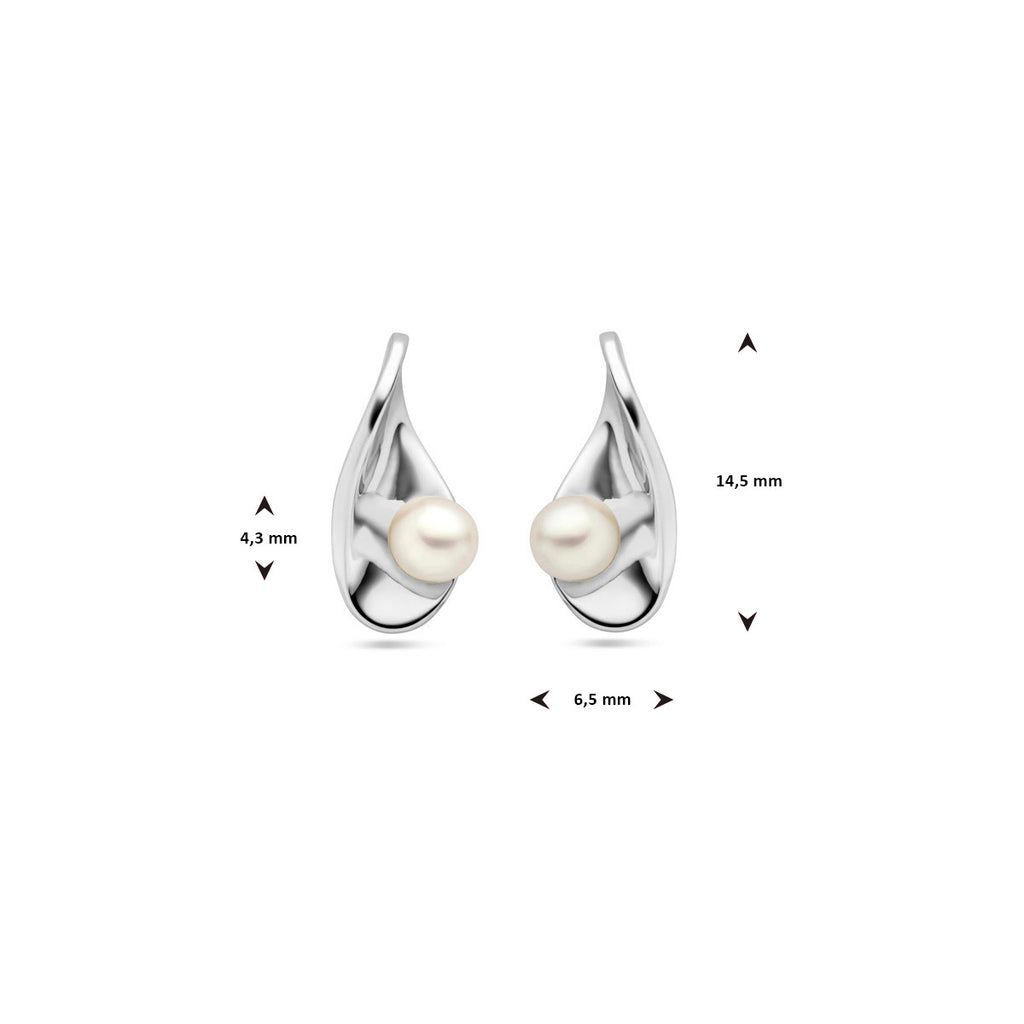 oorknoppen parel zilver gerhodineerd