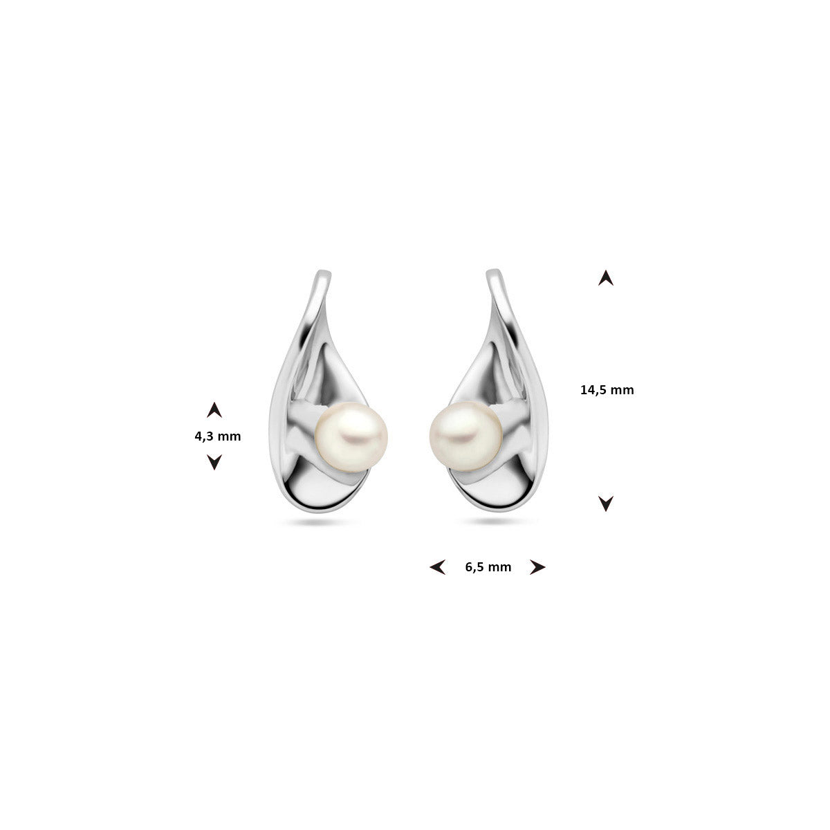 oorknoppen parel zilver gerhodineerd