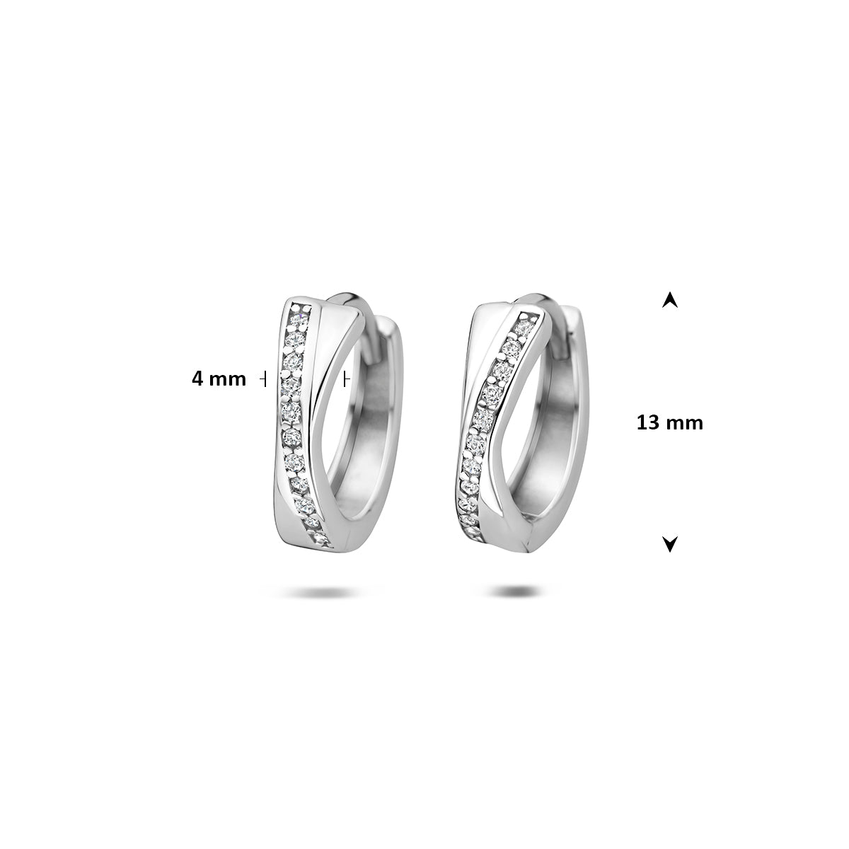 klapoorringen zirkonia 13 mm zilver gerhodineerd