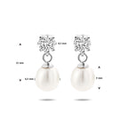 oorhangers zirkonia en parel zilver gerhodineerd