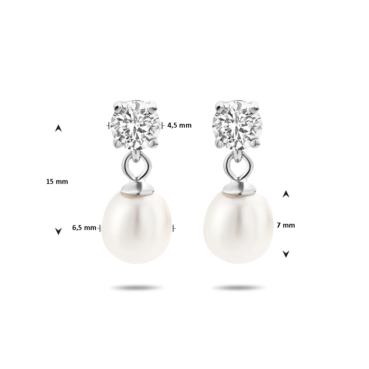 oorhangers zirkonia en parel zilver gerhodineerd