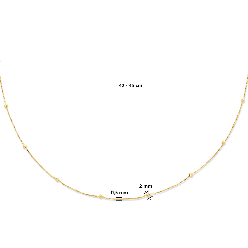 collier bolletjes gediamanteerd 0,5 mm 42 - 45 cm 14K geelgoud