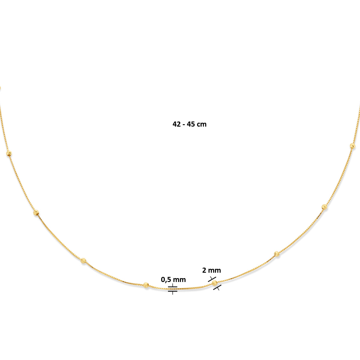 collier bolletjes gediamanteerd 0,5 mm 42 - 45 cm 14K geelgoud