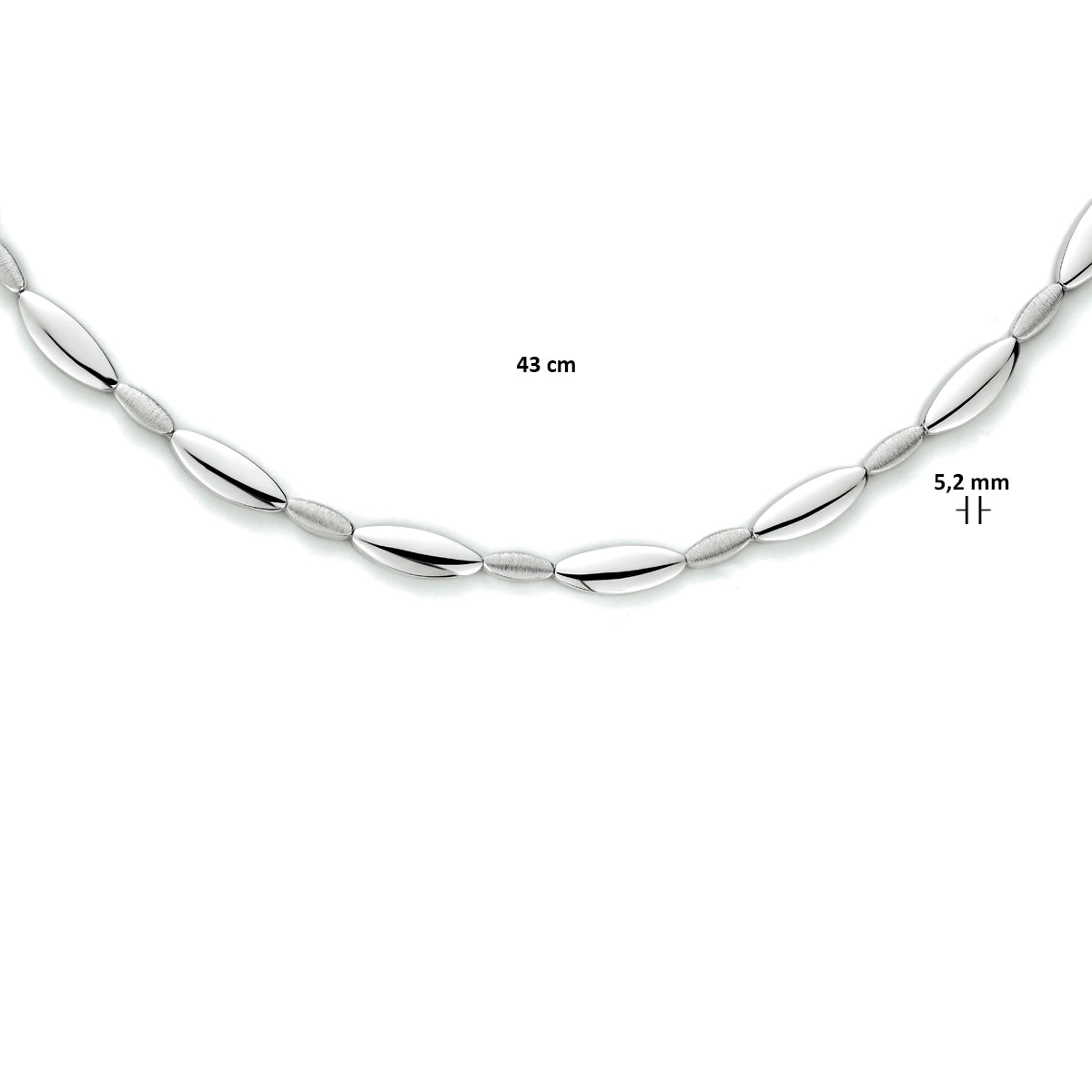 Halskette 5,2 mm 43 cm poly/mattsilber rhodiniert