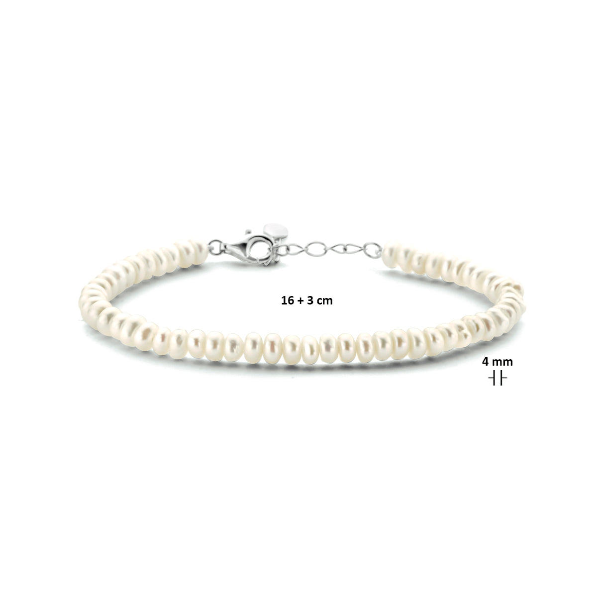 armband parel 4,0 mm 16 + 3 cm zilver gerhodineerd