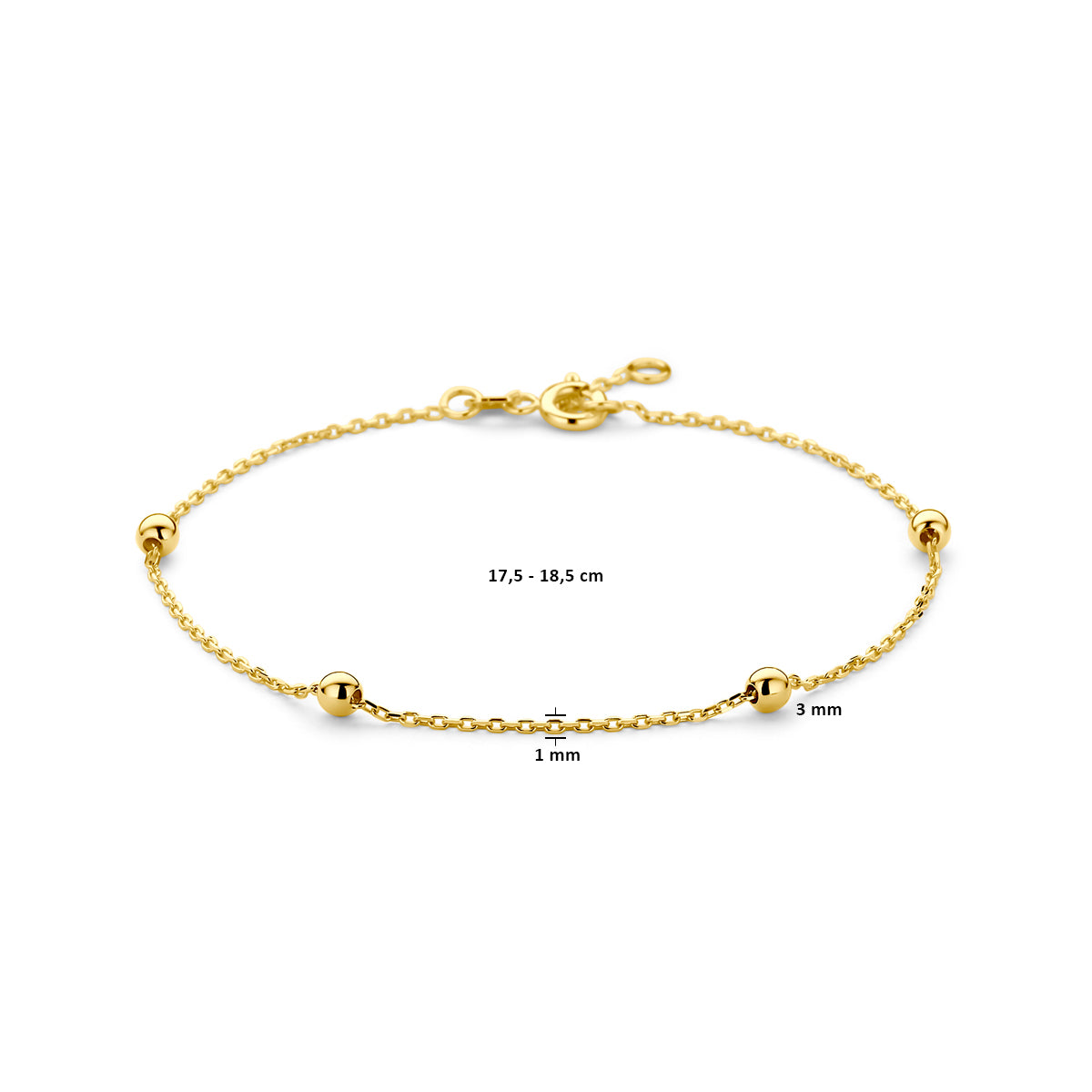 Armband Anker und Kugeln 1,0 mm 17,5 - 18,5 cm 14K Gelbgold
