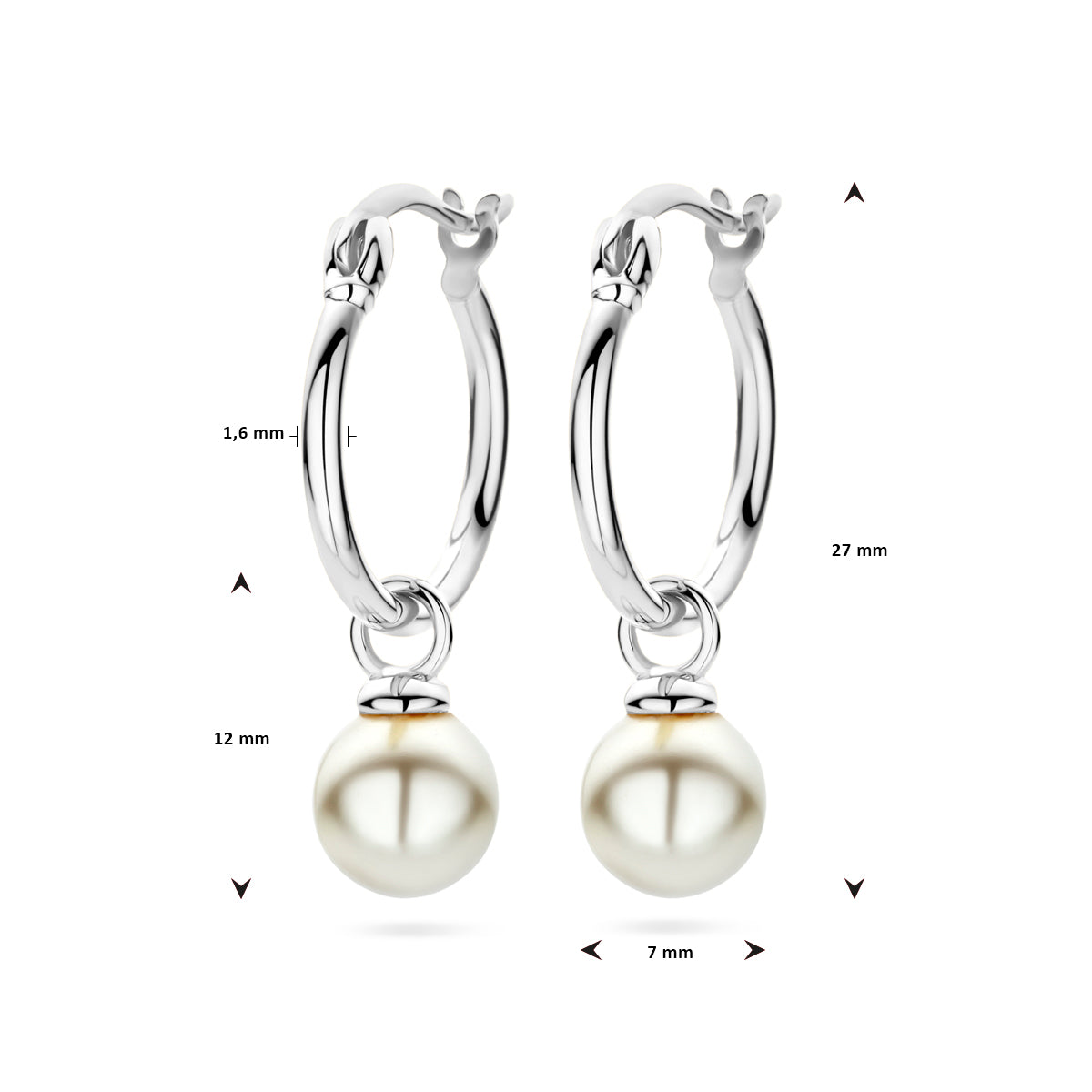 oorringen synth. parel 27 mm zilver gerhodineerd