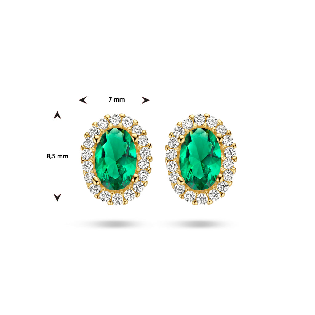 Ohrstecker grüner und weißer Zirkonia Halo 14K Gelbgold