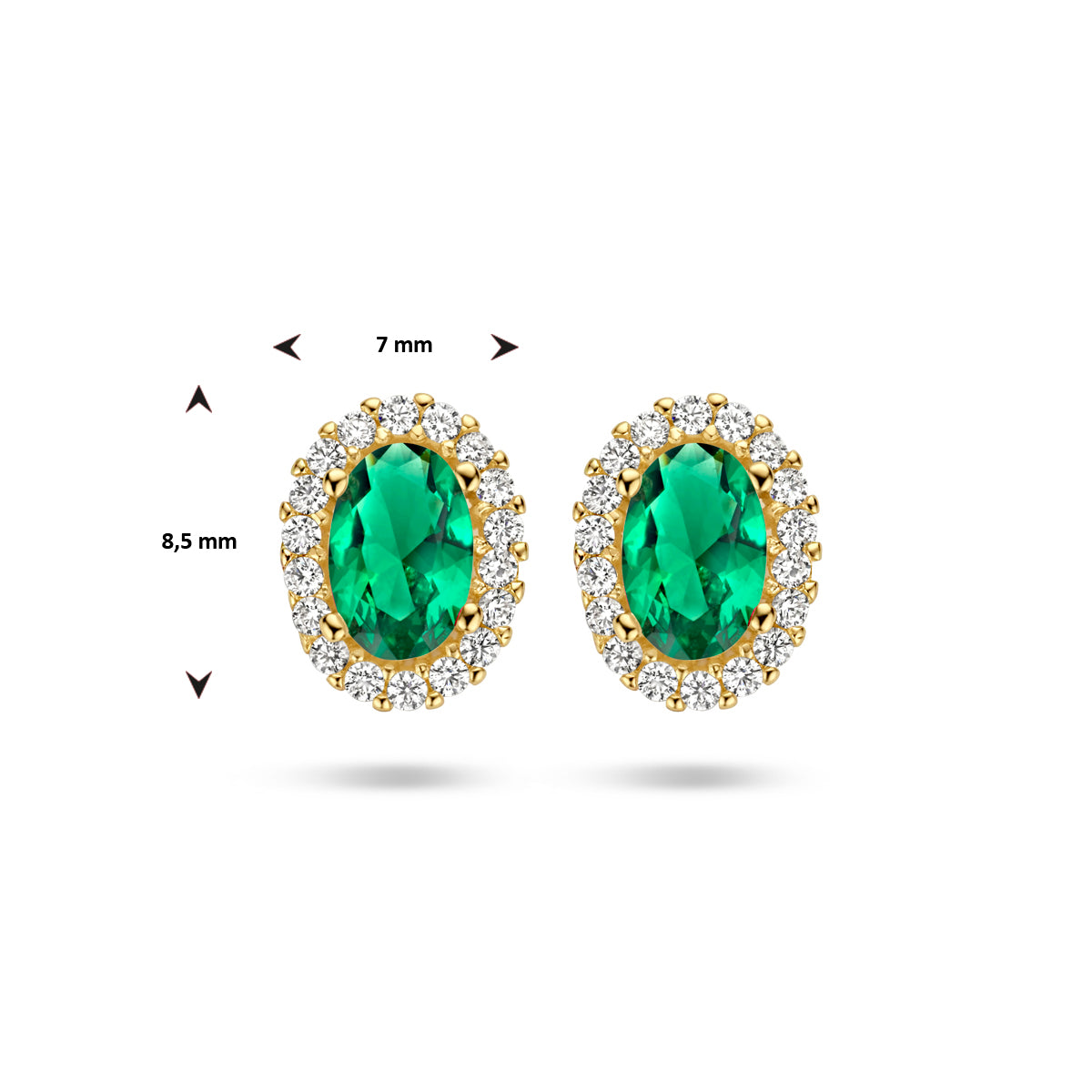 Ohrstecker grüner und weißer Zirkonia Halo 14K Gelbgold