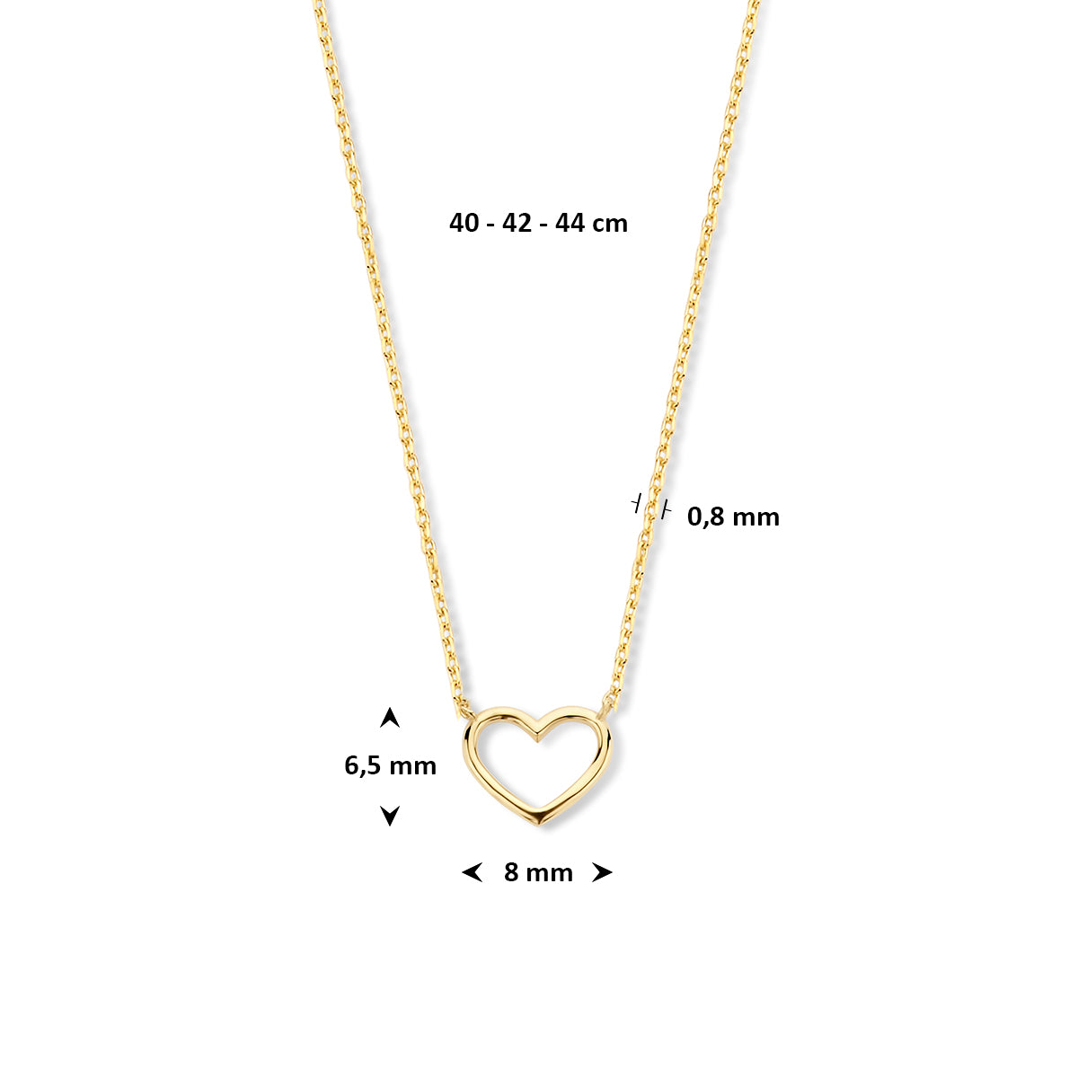 Halskette Herz 40 - 42 - 44 cm 14K Gelbgold