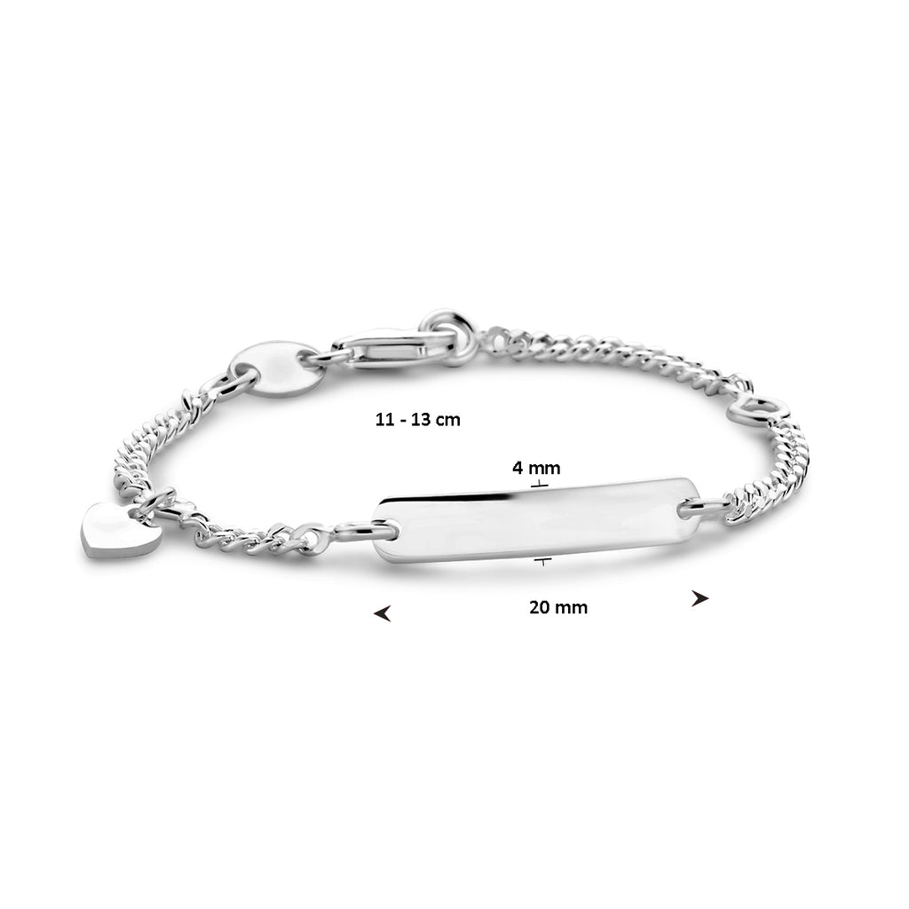 Gravurarmband Herz Gourmett 4 Seiten geschliffene Platte 4,0 mm Silber weiß