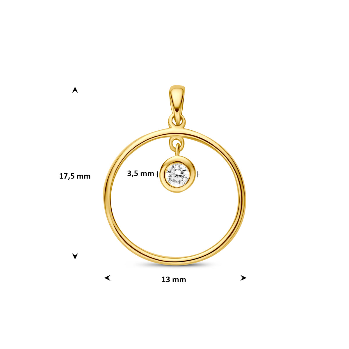 9k hanger rond zirkonia 13 mm 9K geel - rond