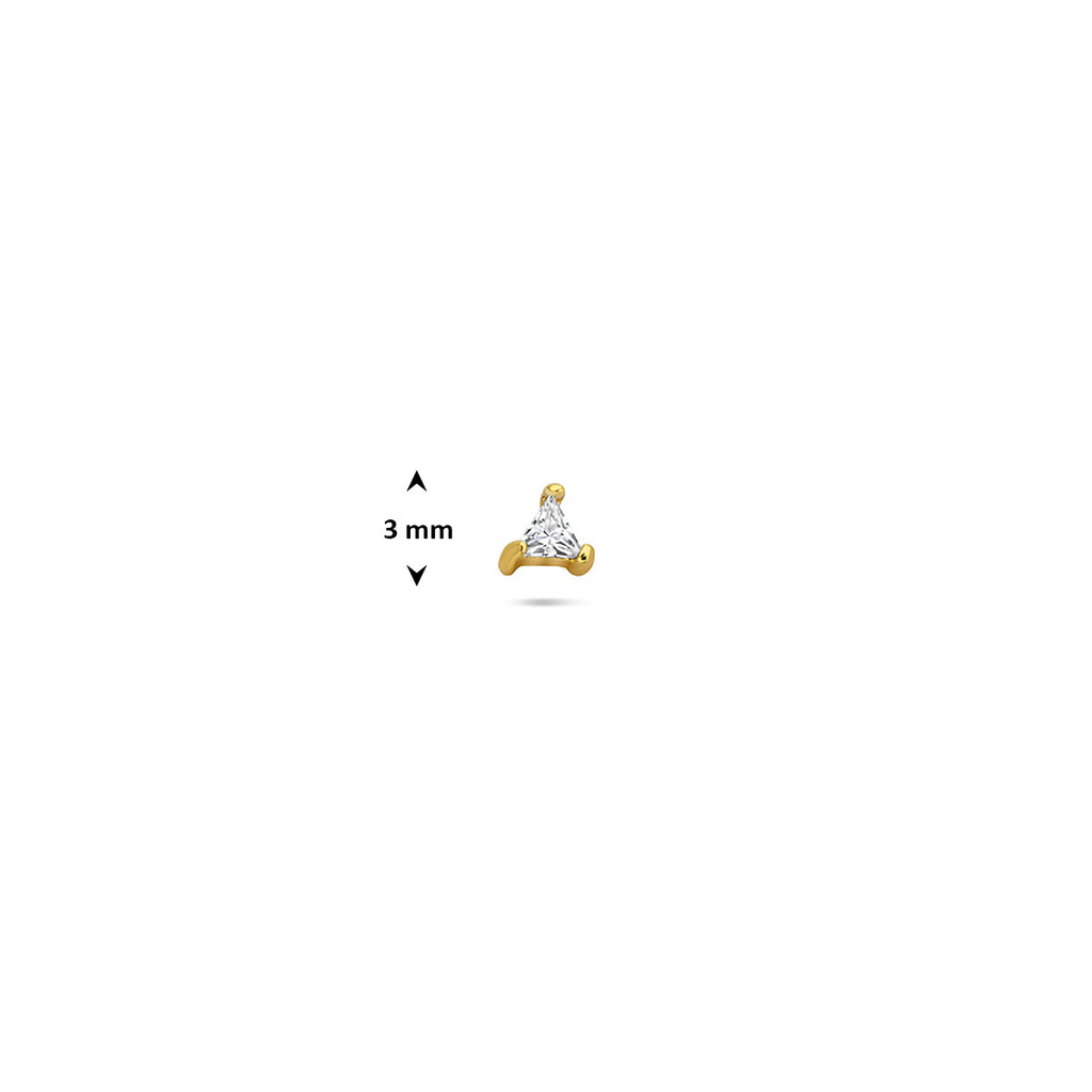 flat back piercing driehoek zirkonia 3 mm 1 micron zilver verguld (geel)