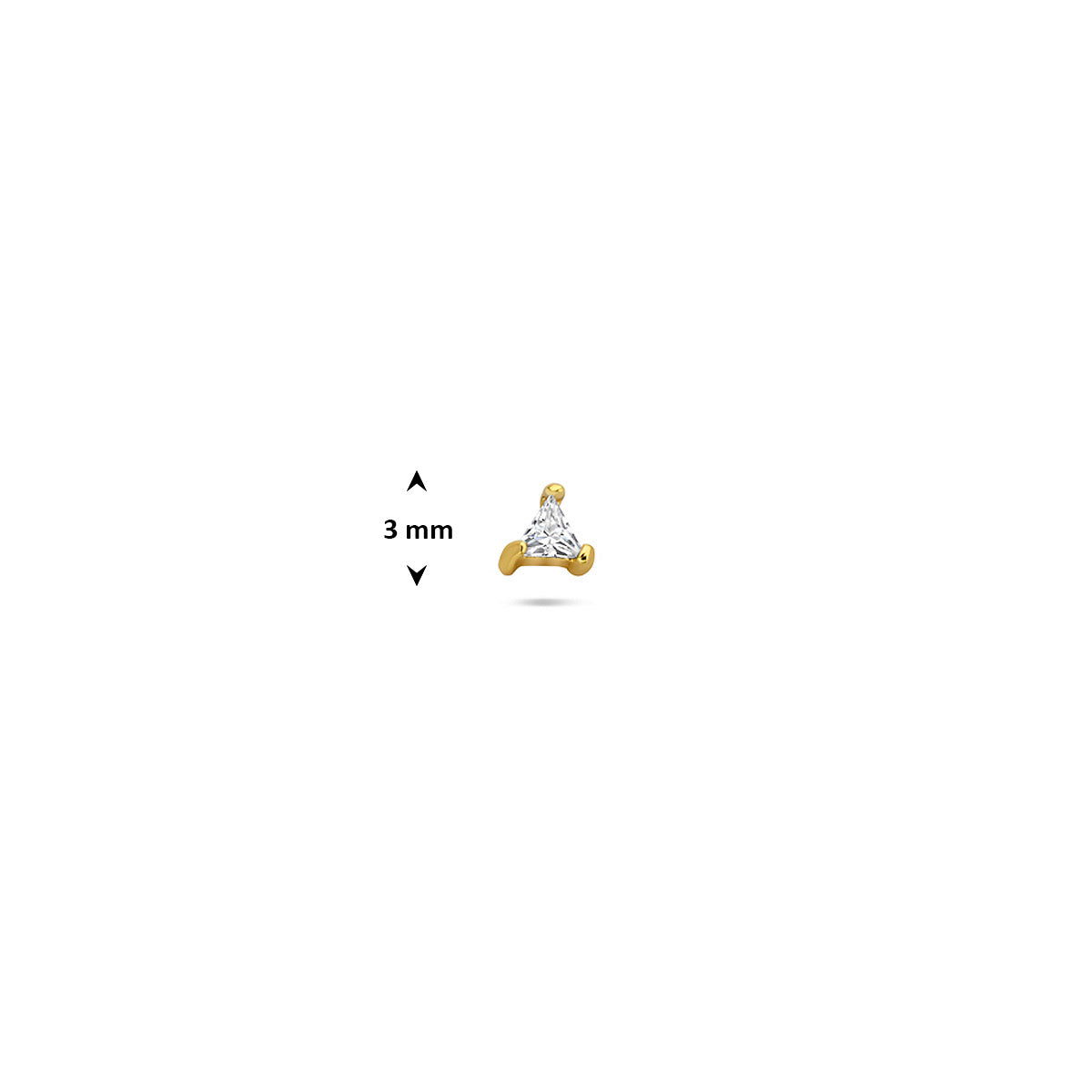 flat back piercing driehoek zirkonia 3 mm 1 micron zilver verguld (geel)