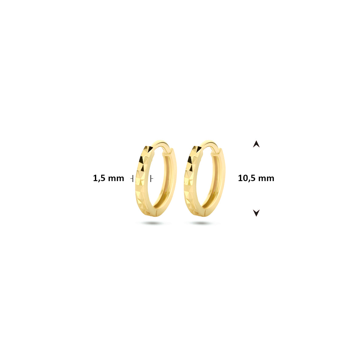 klapoorringen gediamanteerd 10,5 mm 14K geelgoud