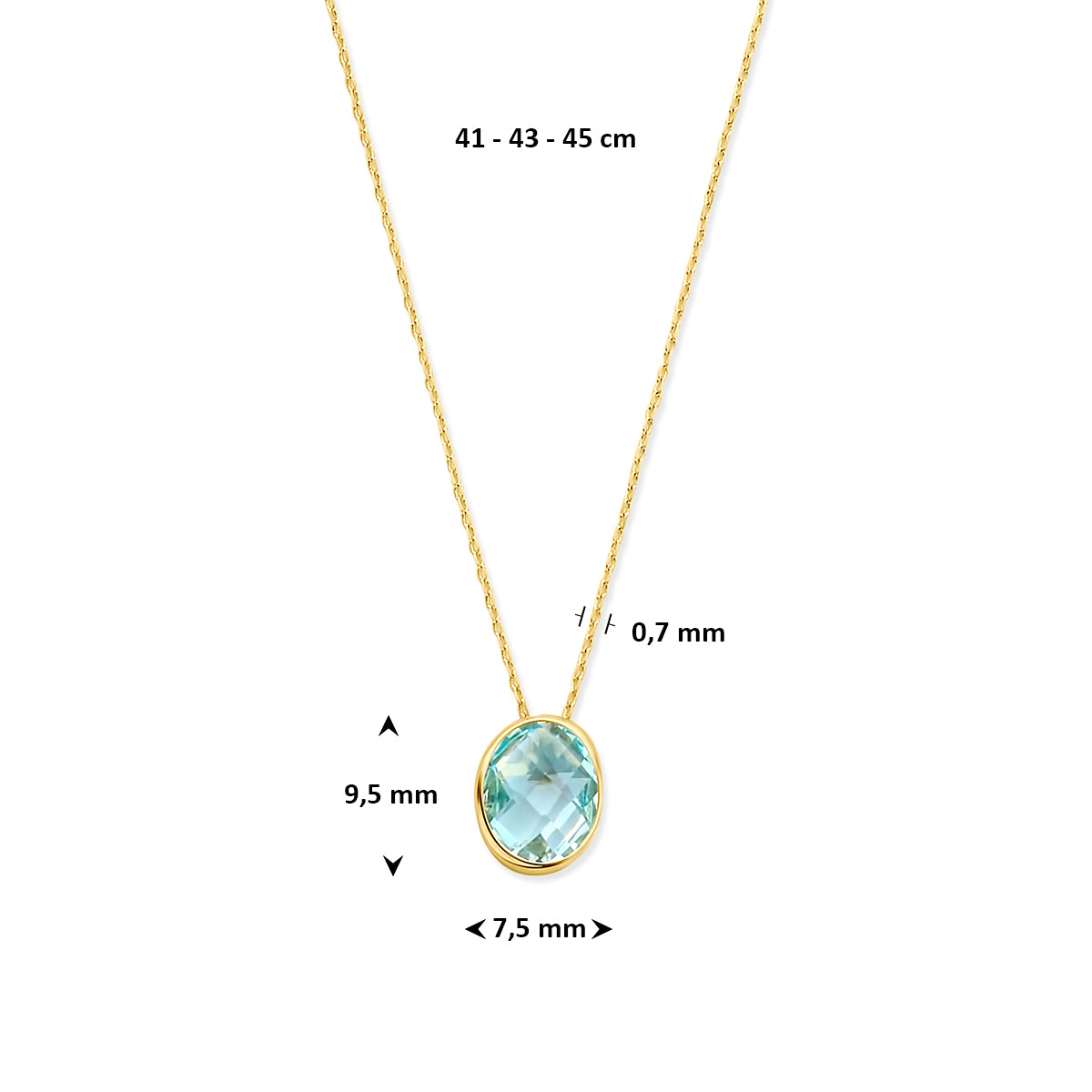 Collier blauer Topas 41 - 43 - 45 cm 14K Gelbgold