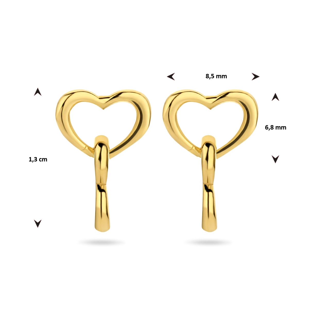 oorhangers hartjes 13 mm 1 micron zilver verguld (geel)