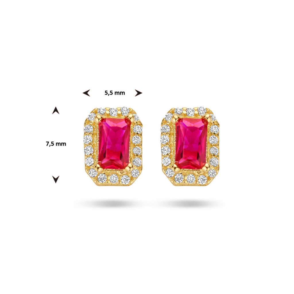 Ohrstecker roter und weißer Zirkonia Halo 14K Gelbgold