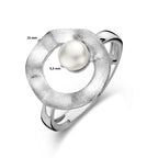 ring rondje parel gescratcht zilver gerhodineerd
