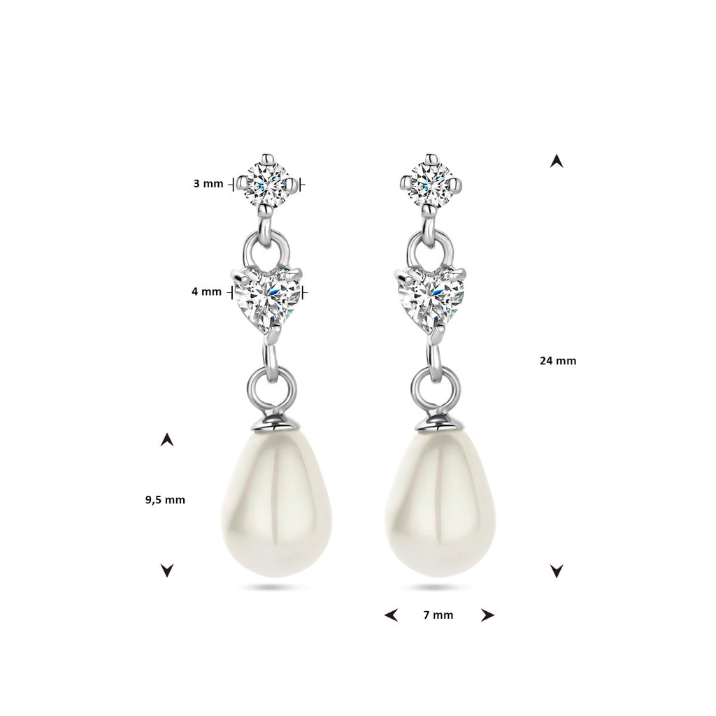 oorhangers parel zirkonia zilver gerhodineerd