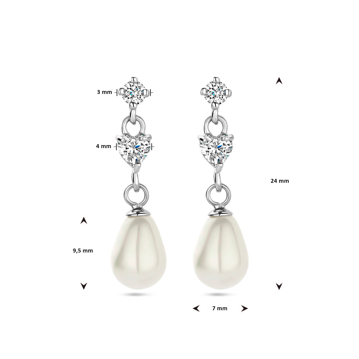 oorhangers parel zirkonia zilver gerhodineerd