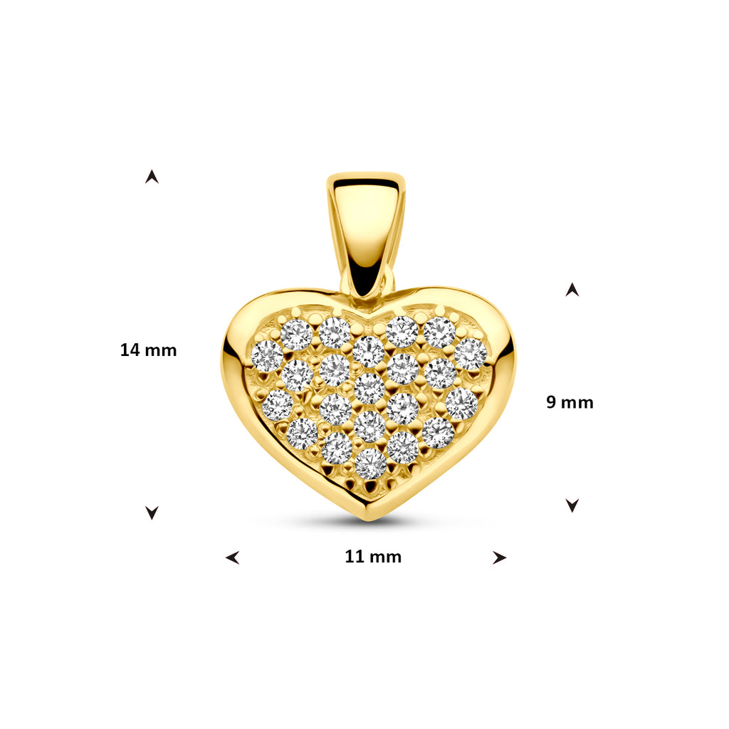 hanger hartje zirkonia 14 mm 14K geelgoud