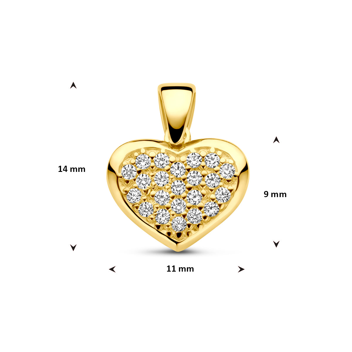 hanger hartje zirkonia 14 mm 14K geelgoud