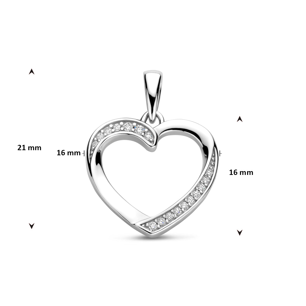 hanger hartje zirkonia 21 mm zilver gerhodineerd