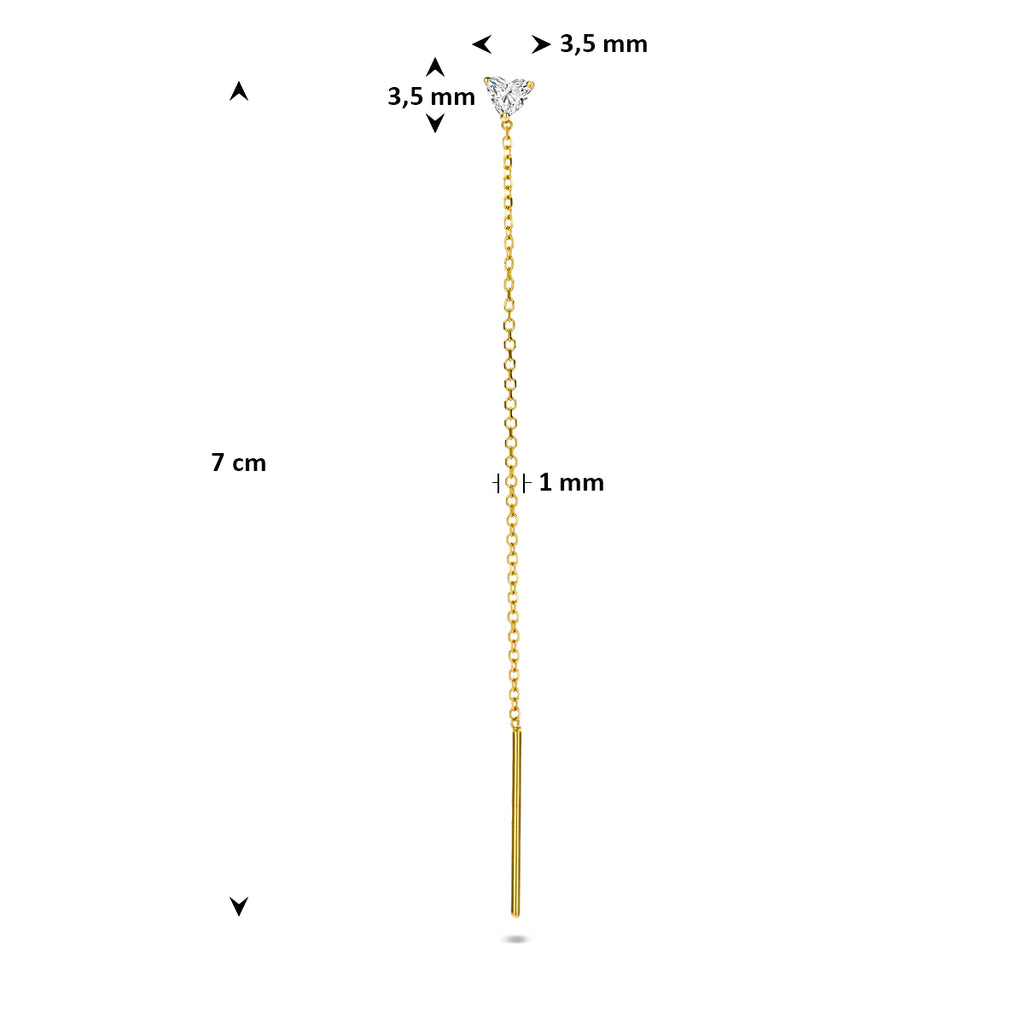 doortrekoorbel hartje lab grown diamant 0.15ct h si per stuk 7 cm 14K geelgoud