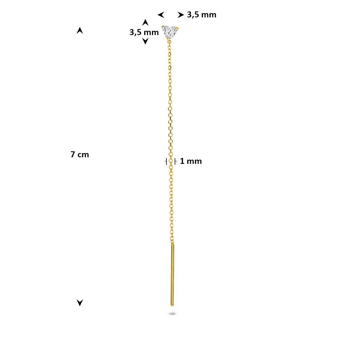 doortrekoorbel hartje lab grown diamant 0.15ct h si per stuk 7 cm 14K geelgoud