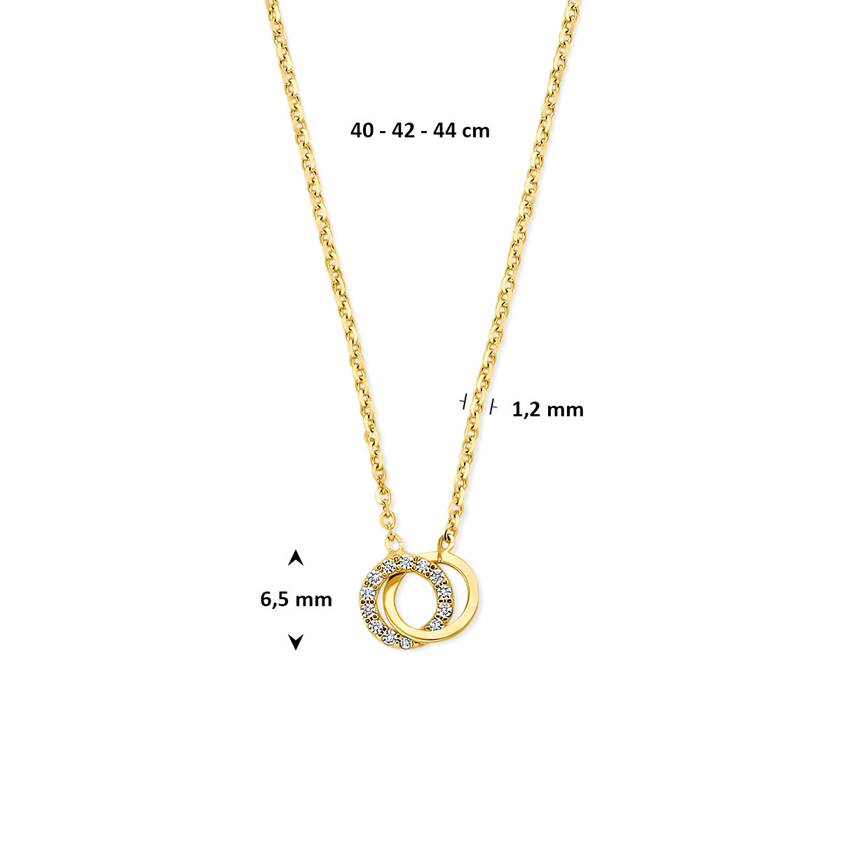 collier zirkonia 40 - 42 - 44 cm 14K geelgoud