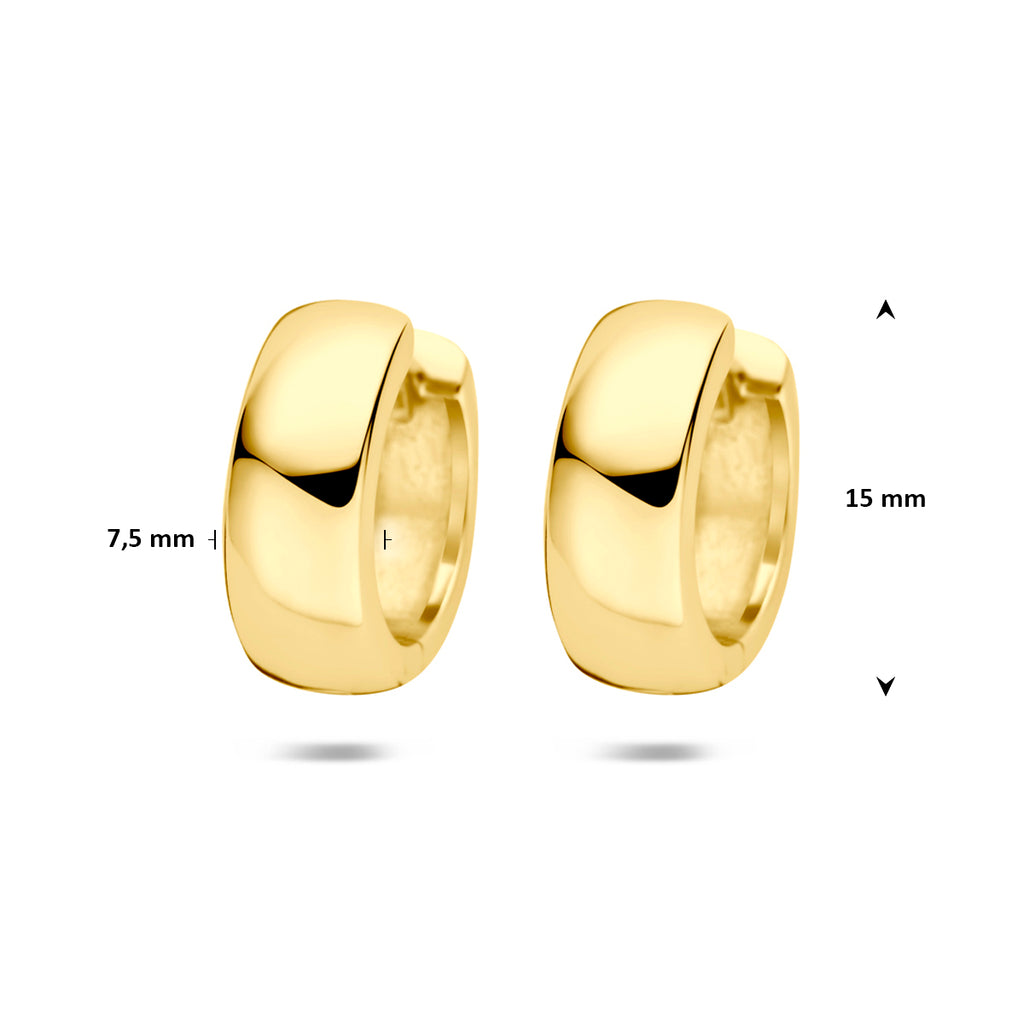 klapoorringen 15 mm 1 micron zilver verguld (geel)